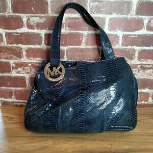 Michael Kors Fulton Hobo Shoulder Bag Black Python Embossed Leather C1004